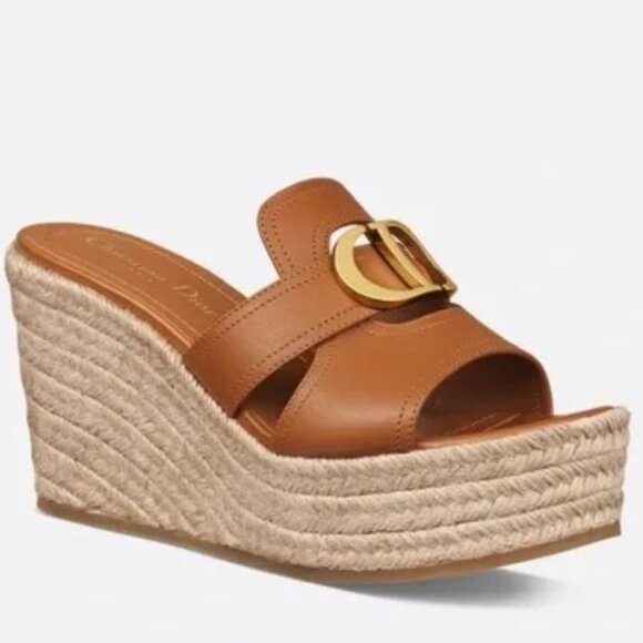 DIOR MONTAIGNE 30 CD Logo Leather Wedge Heel Espadrille Sandals Shoes - Picture 1 of 15